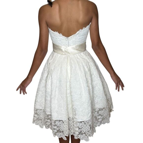 Legends by Romona Keveza 100% Silk Lace Overlay Strapless Wedding Gown Short Kne - Picture 2 of 16